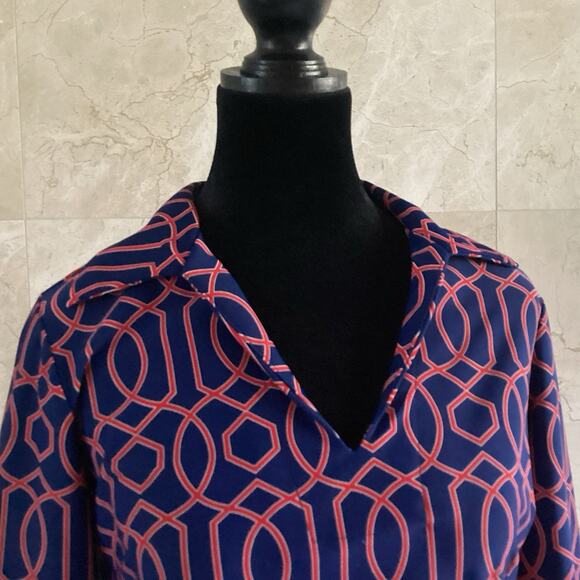 Jude Connally Michelle Dress Small Navy Geometric Stretch 3/4 Sleeve USA $268 - Picture 4 of 11